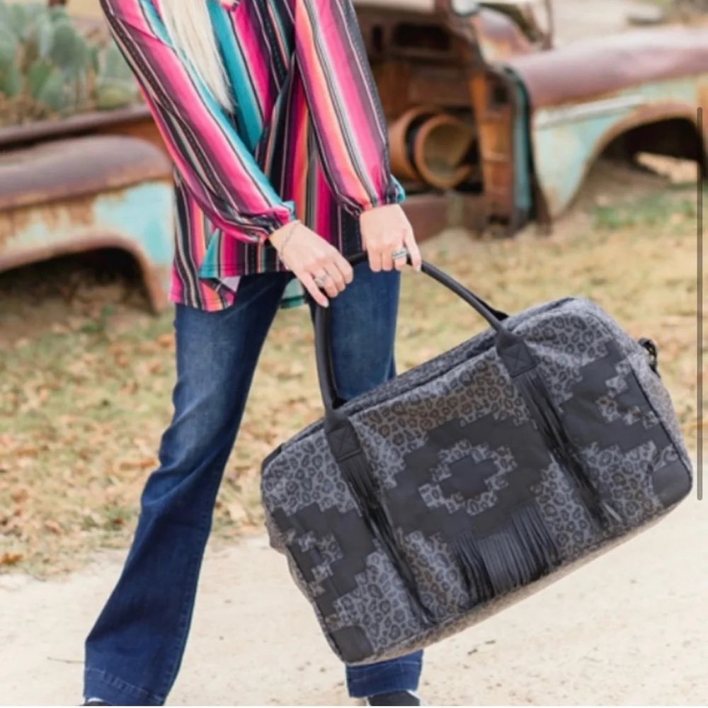 Crazy Train Duffle Bag - BLACK LEOPARD FRINGE - Picture 3 of 5